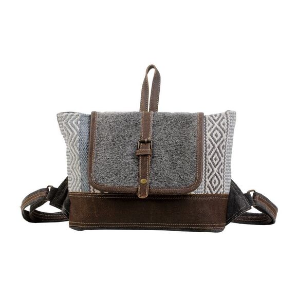 Myra Bag Handmade Straight  Backpack Upcycled Canvas & Cowhide Leather - Picture 1 of 8